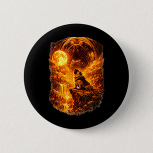 Pug howling at moon mystic night scene 6 cm round badge