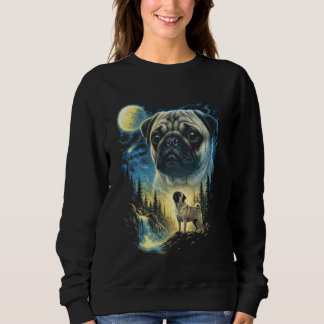 Pug Howling to The Moon Meme Funny 90's Pug Dog Lo Sweatshirt