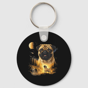 Pug Howling to The Moon Vintage 90s Funny Dog Key Ring