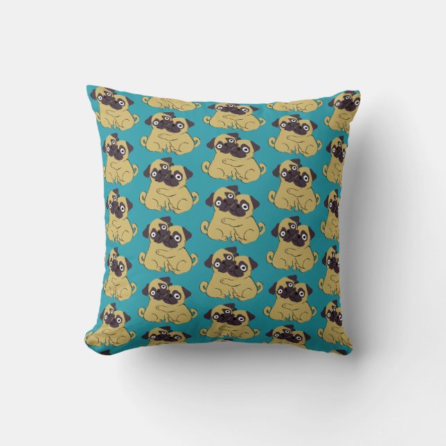 Pug hug Blue, Cushion (Front)