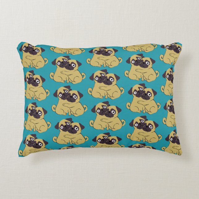 Pug hug Blue, Decorative Cushion (Front)