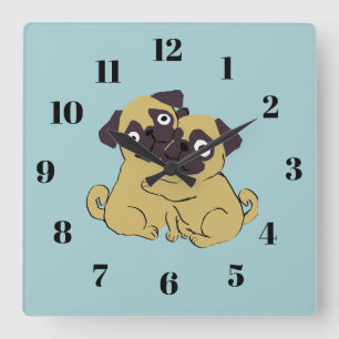 Pug hug square wall clock