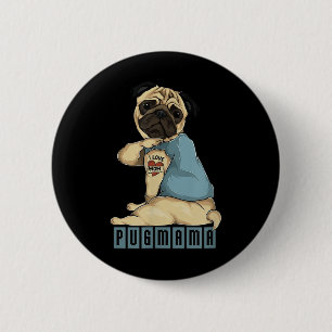 Pug I Love Mum Tattoo Dog, Funny Mothers Day Gift  6 Cm Round Badge
