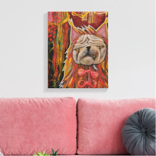 Pug in a cat costume, unhappy pug abstract collage canvas print