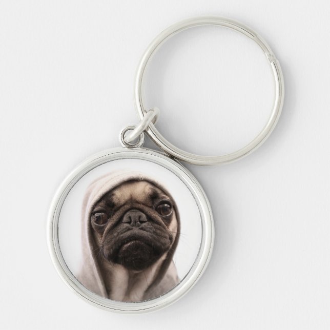 Pug In A Hoodie Key Ring (Front)