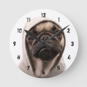 Pug In A Hoodie Round Clock