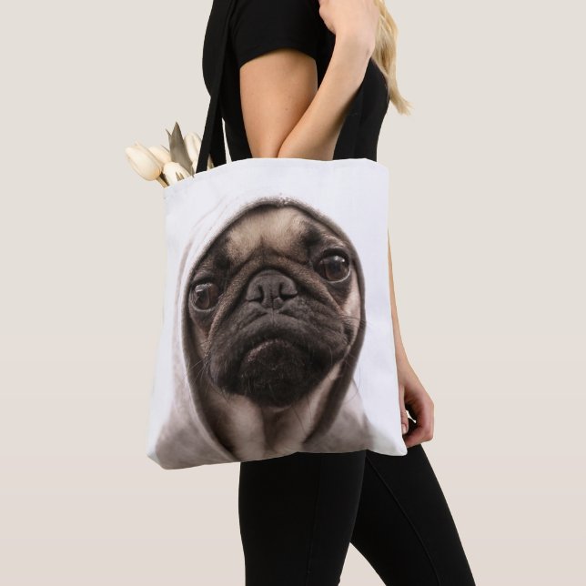 Pug In A Hoodie Tote Bag (Close Up)