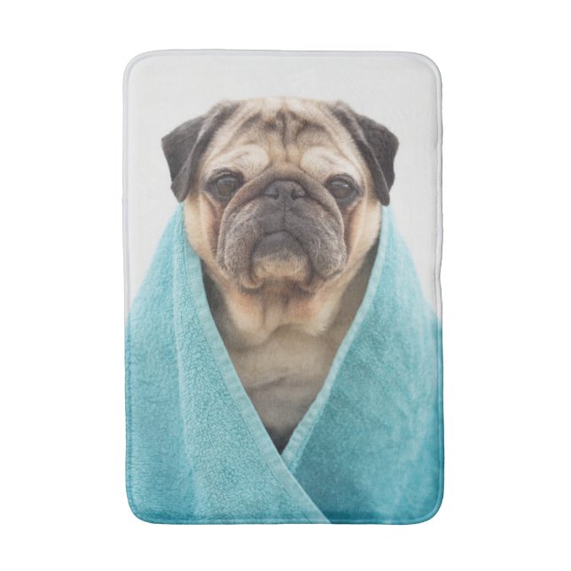 Pug in a Towel Bath Mat (Front Vertical)