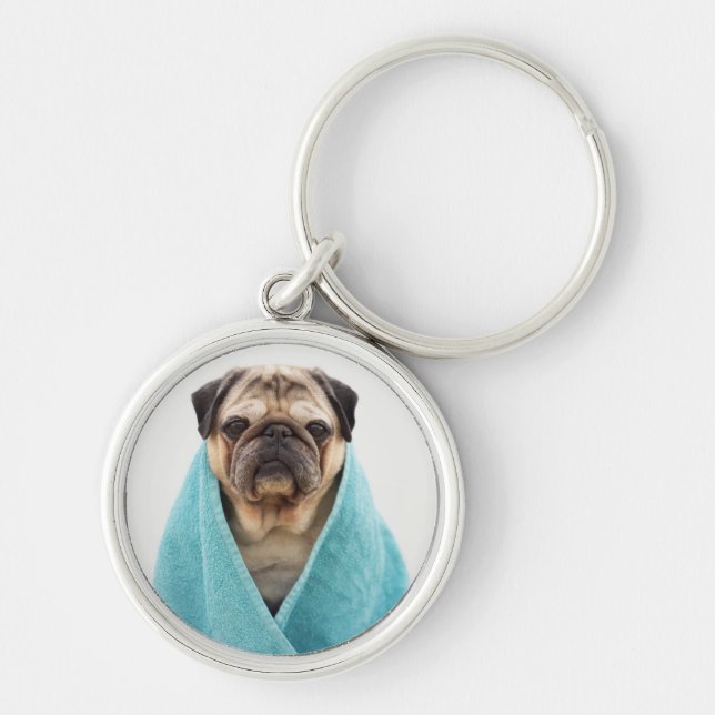 Pug in a Towel Key Ring (Front)