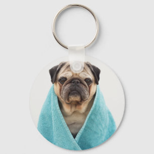 Pug in a Towel Key Ring