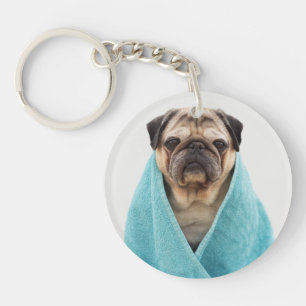 Pug in a Towel Key Ring