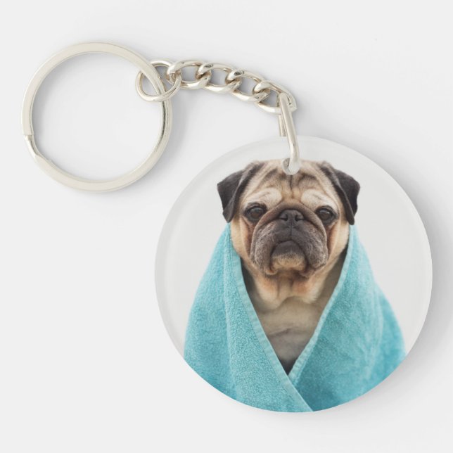 Pug in a Towel Key Ring (Front)