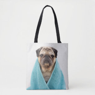 Pug in a Towel Tote Bag