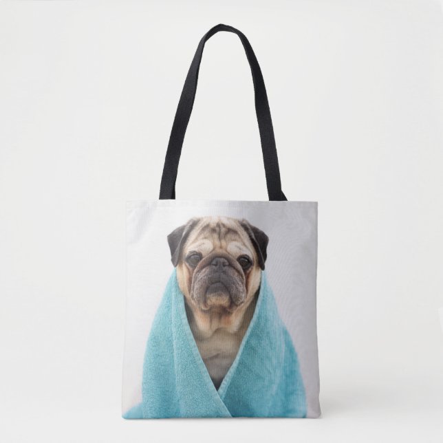 Pug in a Towel Tote Bag (Front)