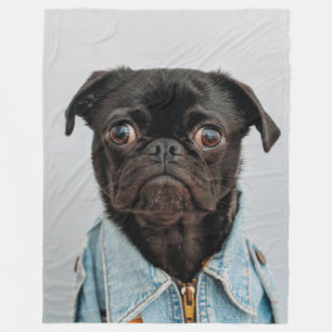 PUG in DENIM Fleece Blanket