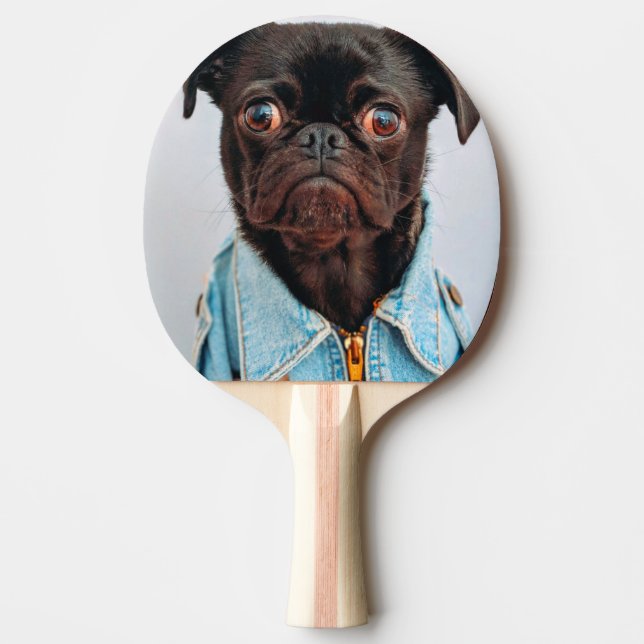 Pug in Denim Jackey Cute Adorable Dog Puppy Ping Pong Paddle (Front)