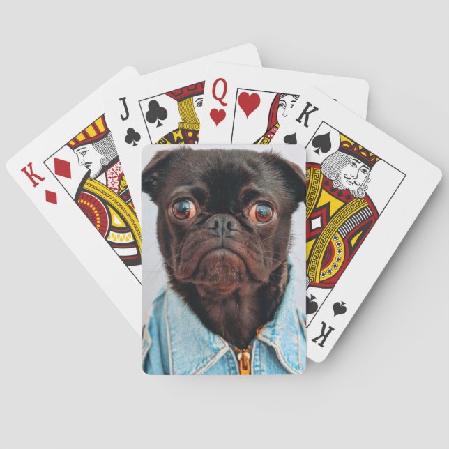 Pug in Denim Jackey Cute Adorable Dog Puppy Playing Cards (Back)