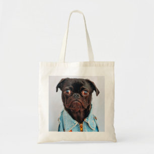 Pug in Denim Jackey Cute Adorable Dog Puppy Tote Bag