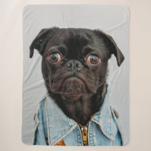 PUG in DENIM Sherpa Blanket