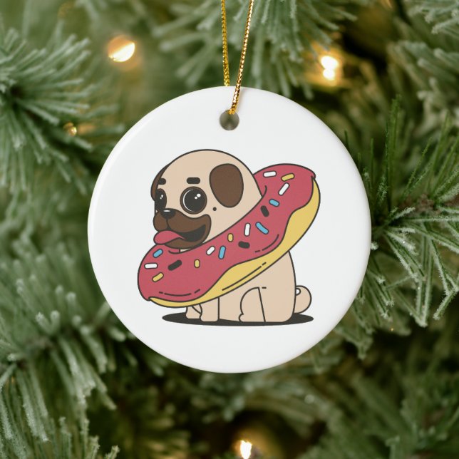 Pug In Doughnut Ceramic Tree Decoration (Tree)