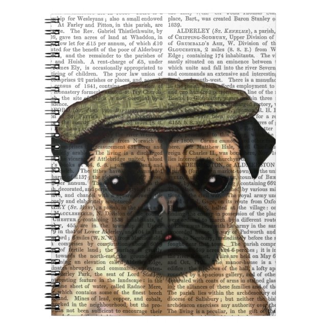 Pug in Flat Cap Spiral Notebook (Front)