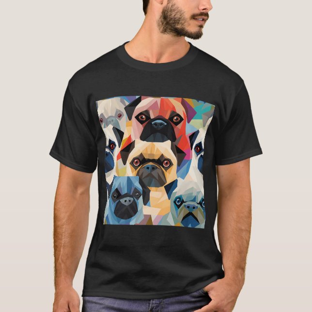 Pug in Geometric camouflage pattern T-Shirt (Front)