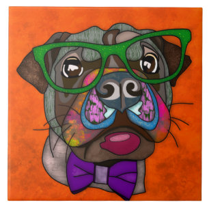 Pug in glasses ugly dog face ceramic tile