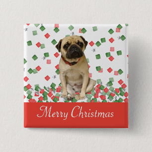 Pug in Hand Painted Christmas Confetti 15 Cm Square Badge