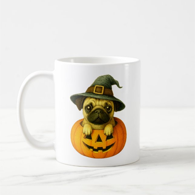 Pug in Pumpkin Coffee Mug (Left)