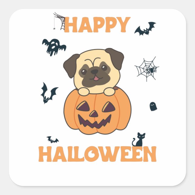 Pug In Pumpkin Sweet Dogs Happy Halloween Square Sticker (Front)