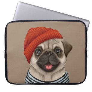 Pug in red hat laptop sleeve