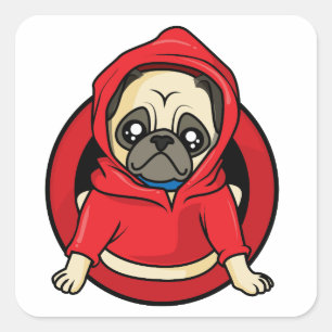 Pug in Red Hoodie Square Sticker