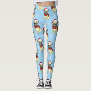 Pug In Santa Hat Pattern Leggings