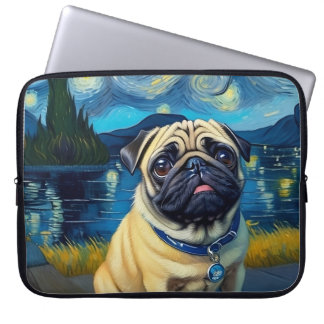 Pug in Starry Night Laptop Sleeve