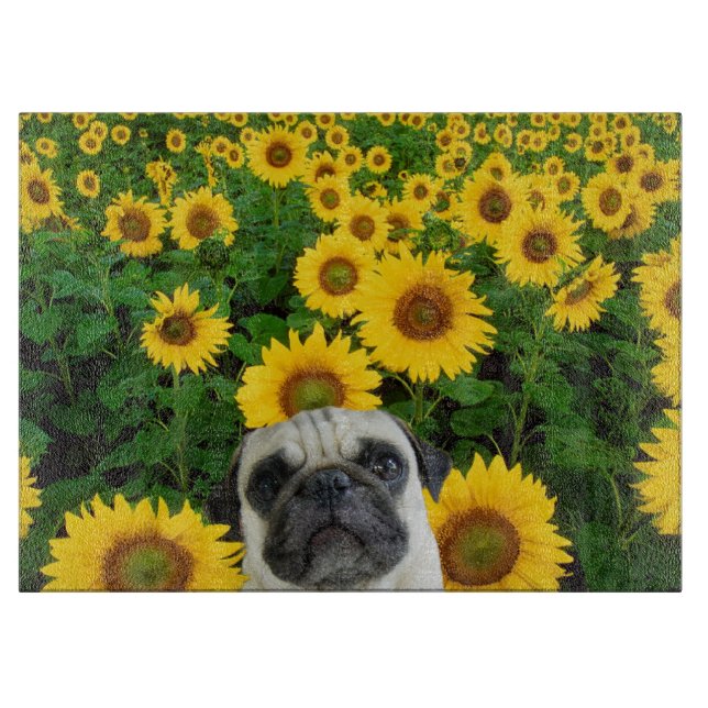 Pug in sunflowers cutting board (Front)
