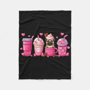 Pug Inside Cup Coffees Lover Valentine's Day Heart Fleece Blanket