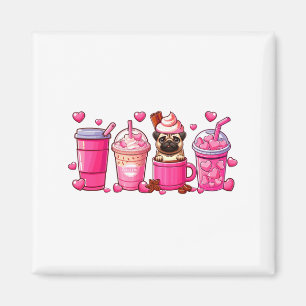 Pug Inside Cup Coffees Lover Valentines Day Heart  Magnet