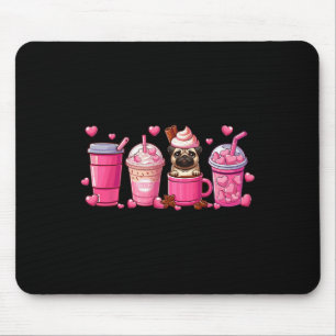 Pug Inside Cup Coffees Lover Valentine's Day Heart Mouse Pad