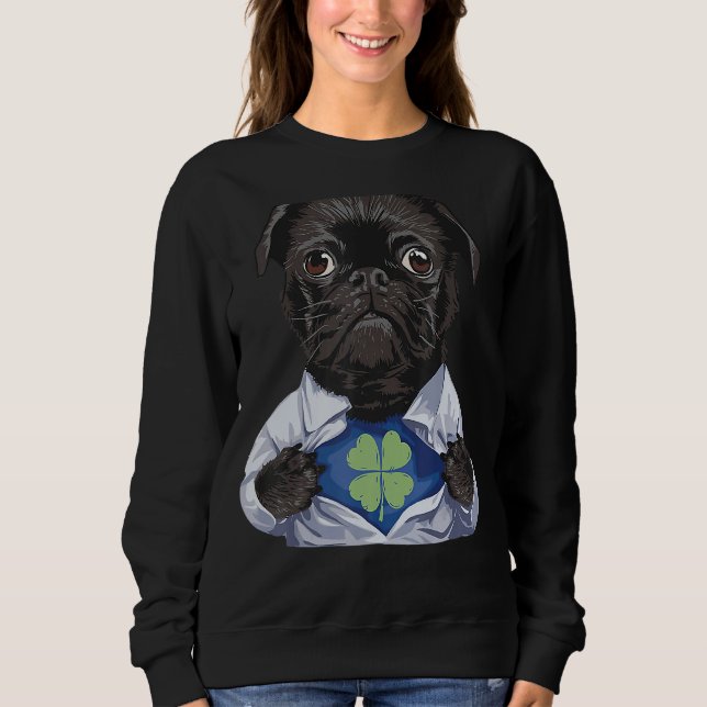 Pug Irish Clover St Patrick Day Dog Lover  Sweatshirt (Front)
