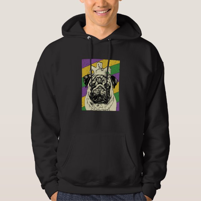 Pug Jester Mardi Gras Dog Mom or Dad Hoodie (Front)