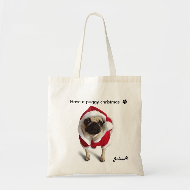 Pug Jolene Kersttas Tote Bag (Front)