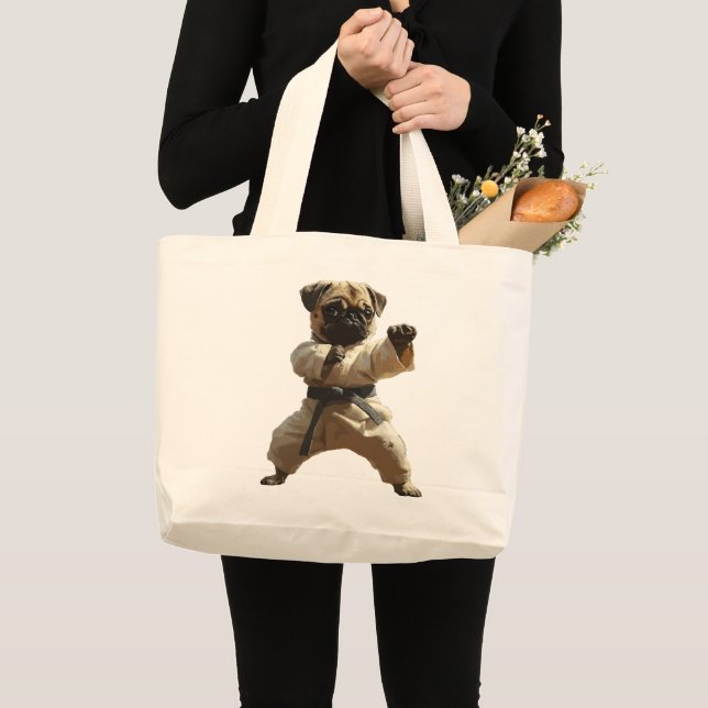 Pug Karate School Large Tote Bag (Front (Product))