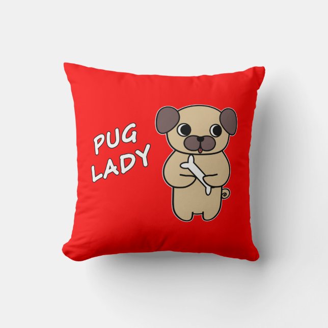 PUG LADY - Red Cushion (Front)