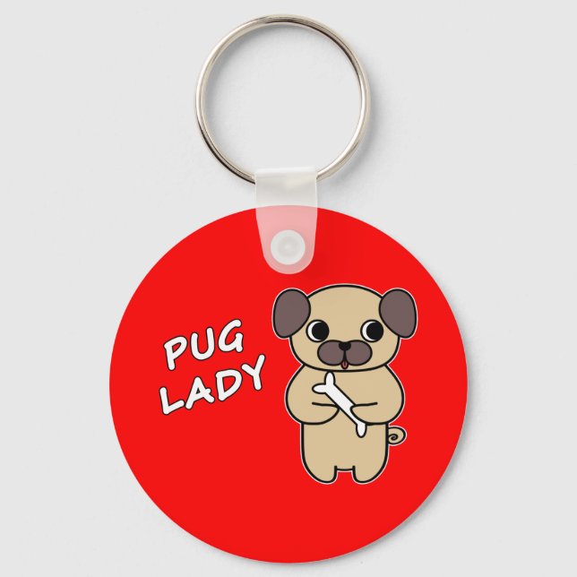 PUG LADY - Red Key Ring (Front)