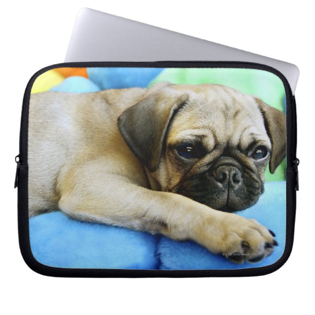 Pug laying on pillows laptop sleeve (Front)