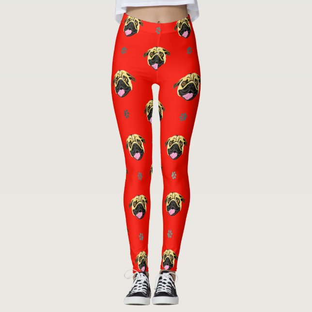 Pug Leggings Red (Front)