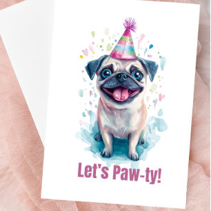 Pug “Let’s Paw-ty!” Celebration Card