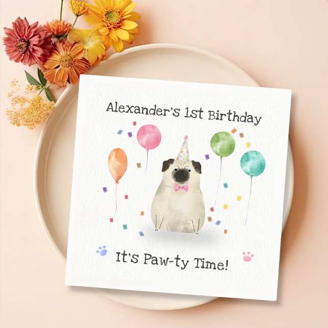 Pug Lets  Dog Birthday Party Napkin (Creator Uploaded)