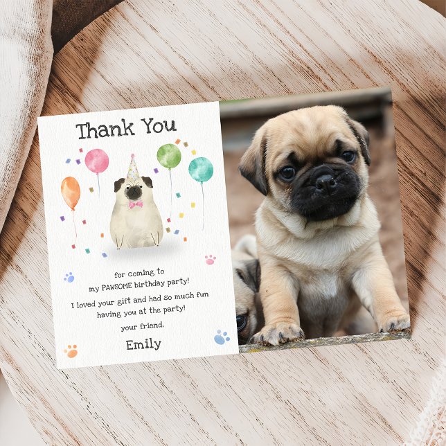 Pug Lets Puppy Dog Birthday Party Thank You Card (Creator Uploaded)