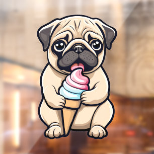 Pug licking ice cream